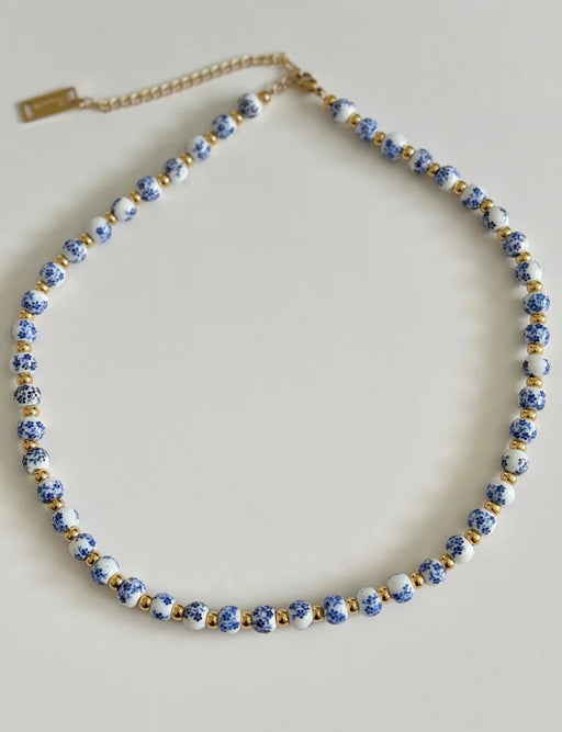 BLUE FLORAL BEAD NECKLACE