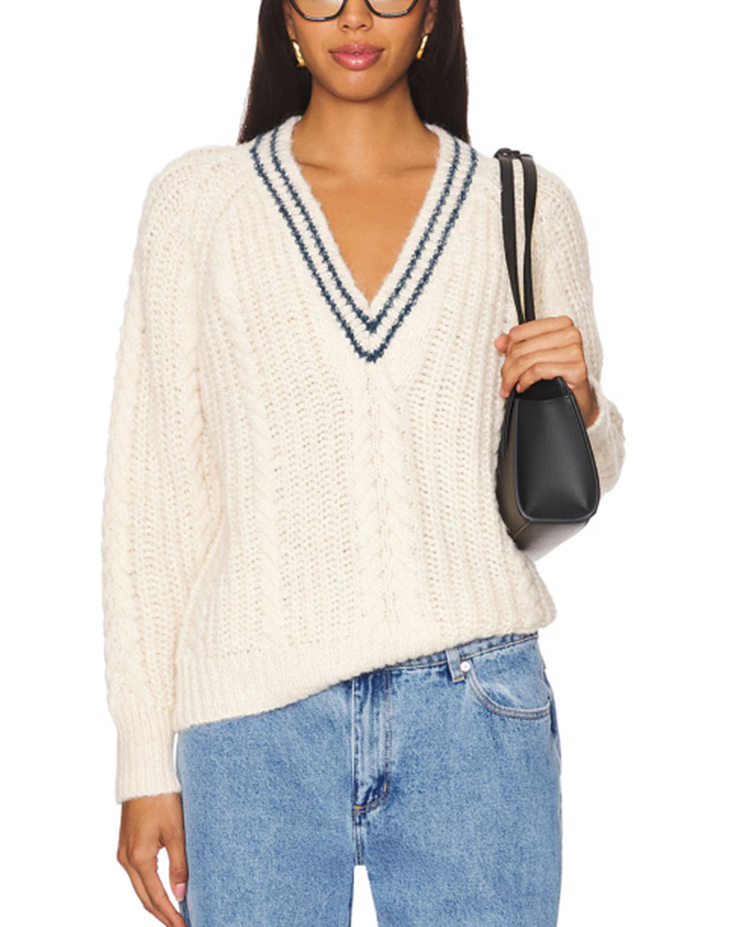 IVORY FELICIA V-NECK SWEATER